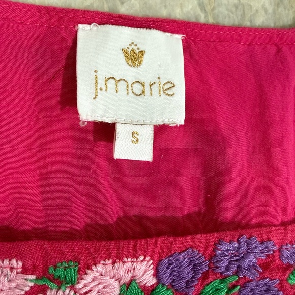 J Marie Linen Blend Vibrant Pink Floral Embroidered Tunic Shift Dress (Sz. S) - Picture 7 of 10